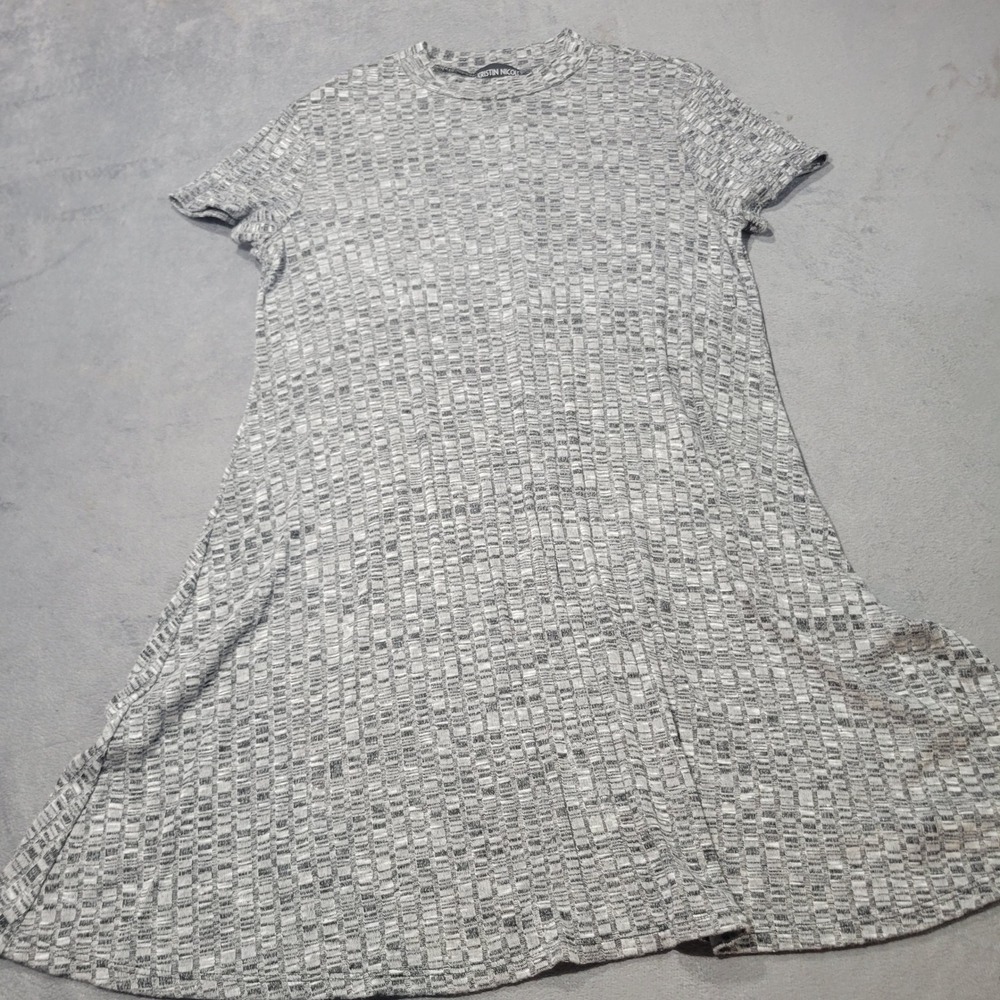 Kristin Nicole Dress Womens Large Grey Short Sleeve Ribbed Swing A-Line Casual‎